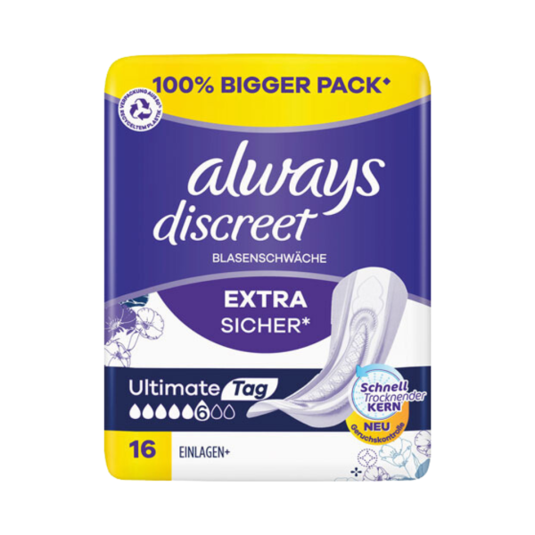 Always discreet Inkontinenz Einlagen Ultimate Tag 6, mittlere bis schwere Blasenschwäche, 16 Stück